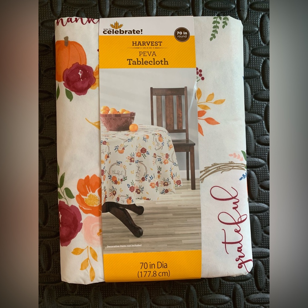 New Way to Celebrate Peva Tablecloth - grateful/thankful